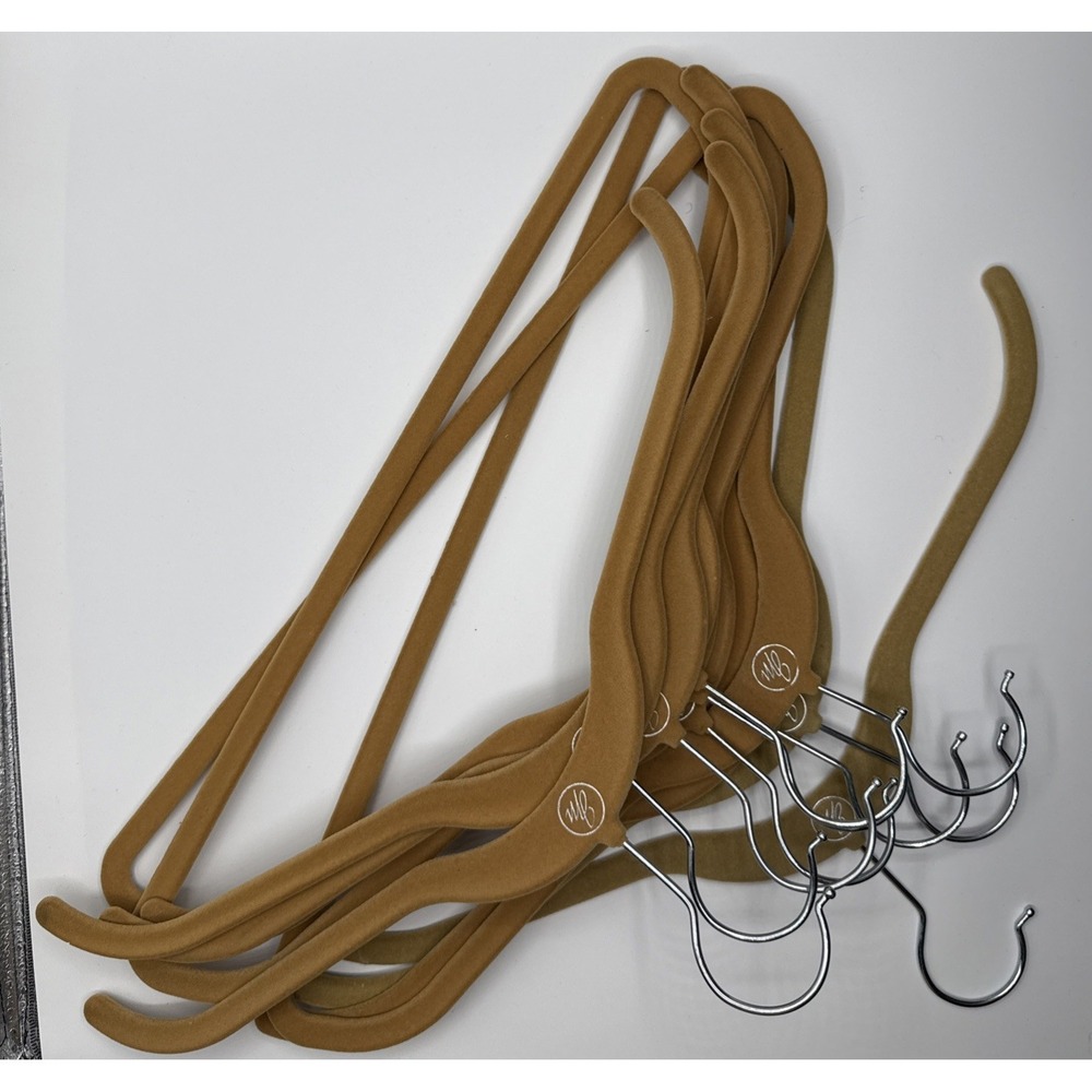 Lot Of 10 Premium Camel Velvet Non Slip Clothes Hangers Slim Flocked Swivel Hook - Picture 3 of 7